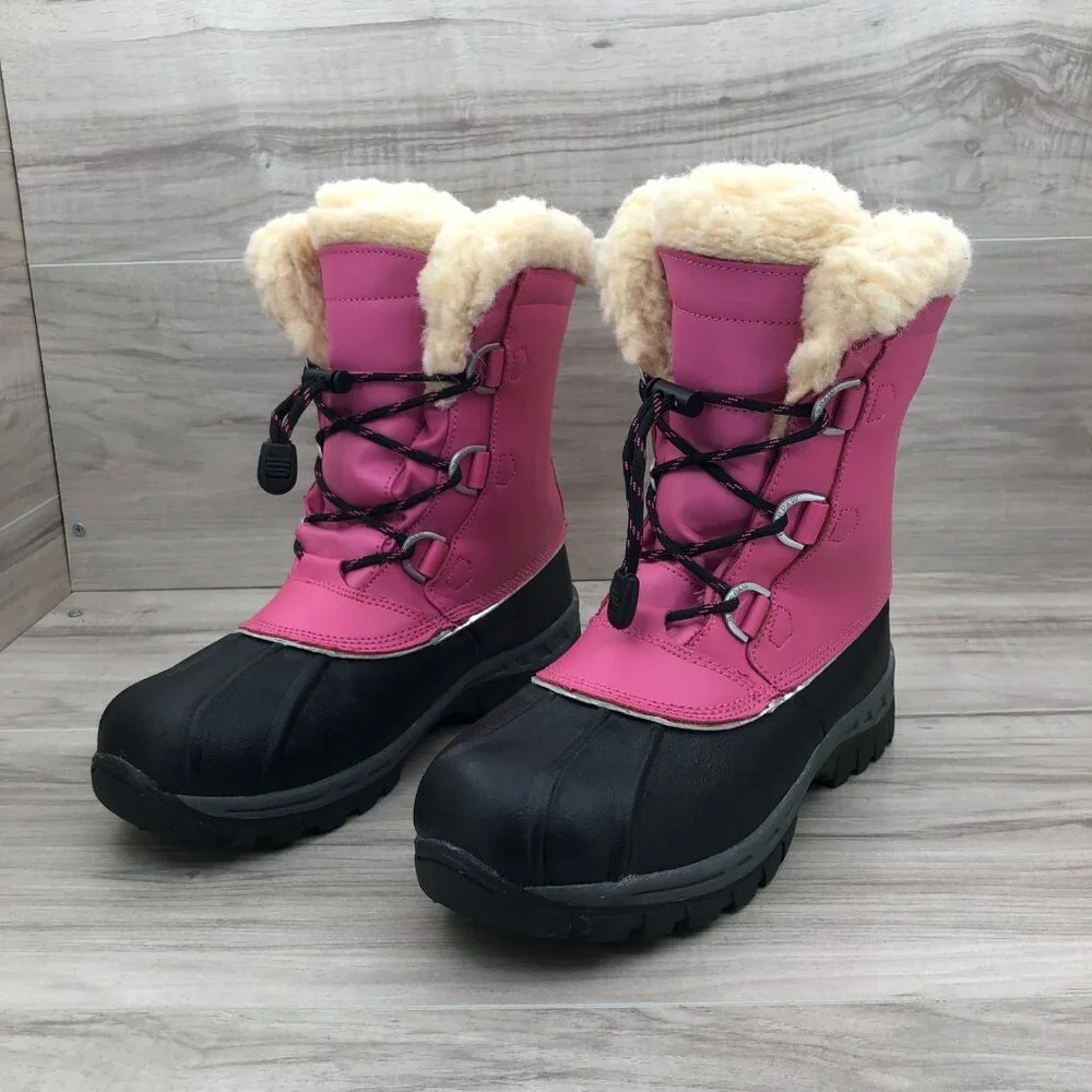 Bearpaw Boots Kids Girls 4 Kelly Pink Leather Wool Lined Winter Waterproof Boots